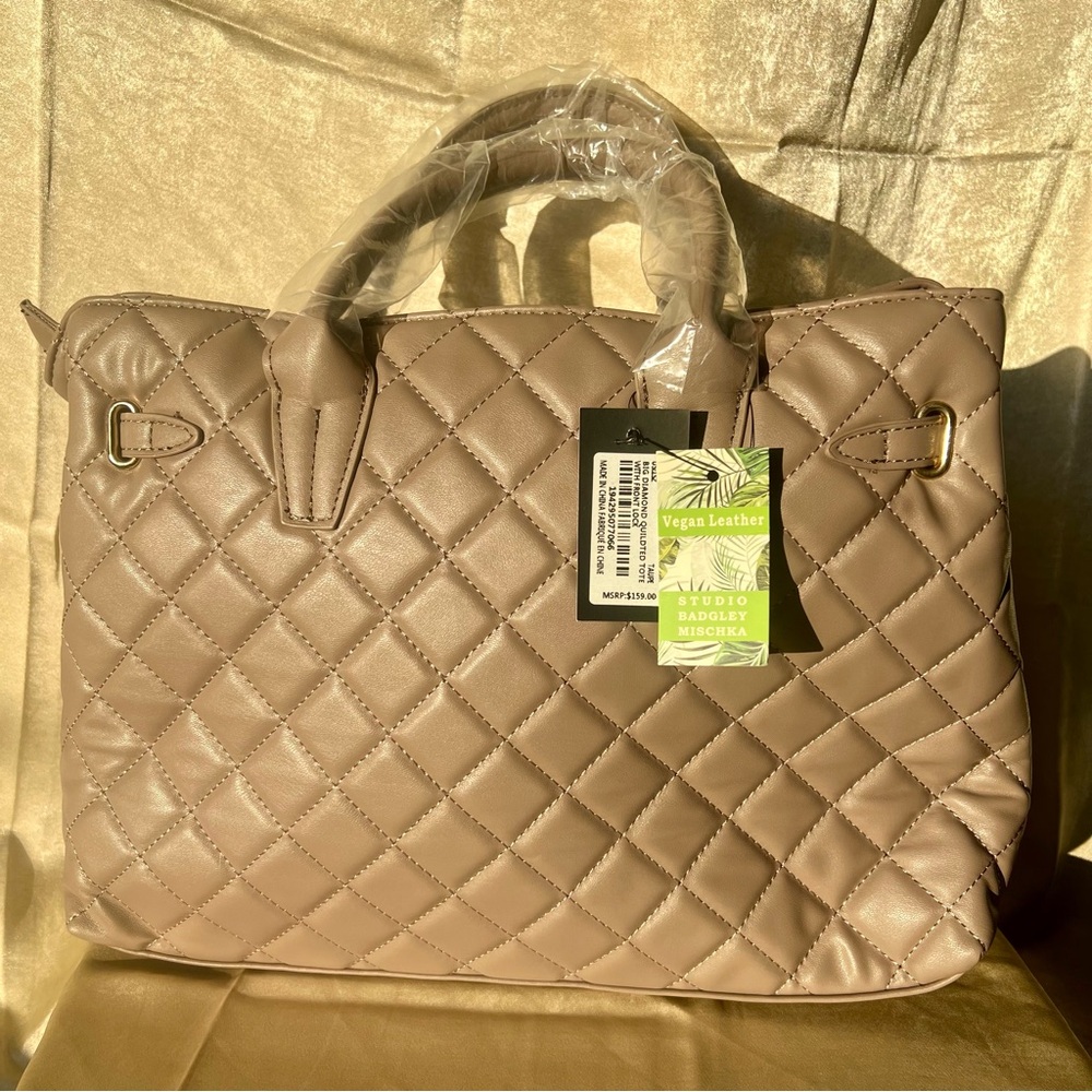 Studio Badgley Mischka Vegan Leather Tote, in Taupe. - Picture 2 of 16